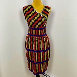 M Missoni Graphic Knit Asymmetrical Neck Apricot Yellow Black & Cobolt Size XS